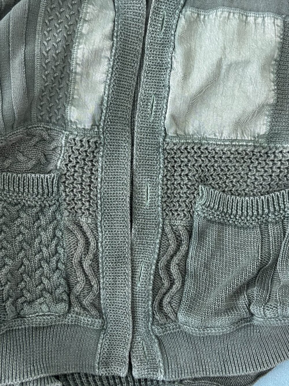 John Varvatos Francis Mixed Stitch Patchwork Cardigan M Green Gorpcore Indie